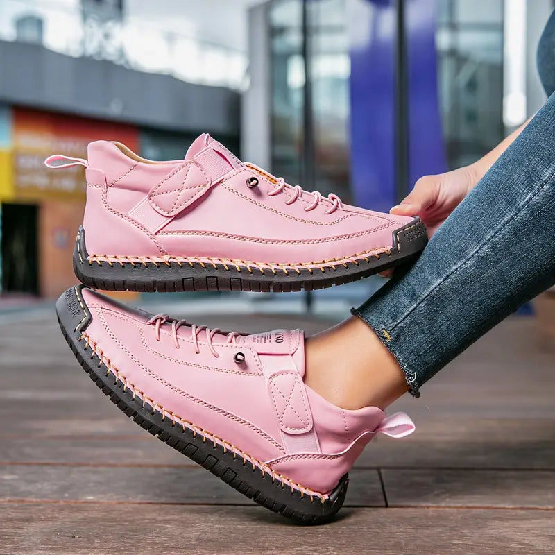 Comfortable Orthopedic Sneakers for Women with Lace Up Leather Velcro Strap Non Slip Walking Style
