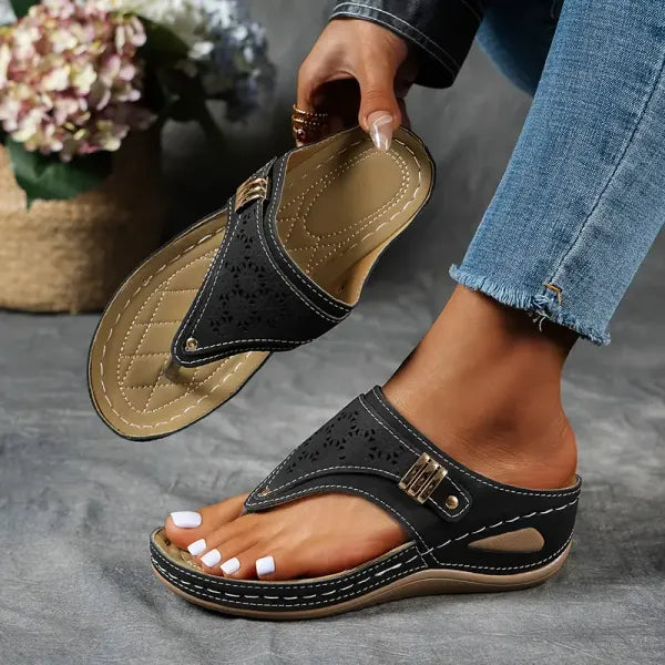 Comfortable Sandals for Women with T Strap Slip On Cushioned Style