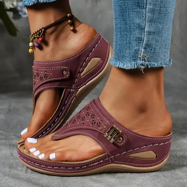 Comfortable Sandals for Women with T Strap Slip On Cushioned Style