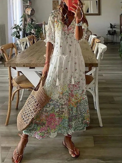 Elegant Mini Dress for Women with V Neck Vintage