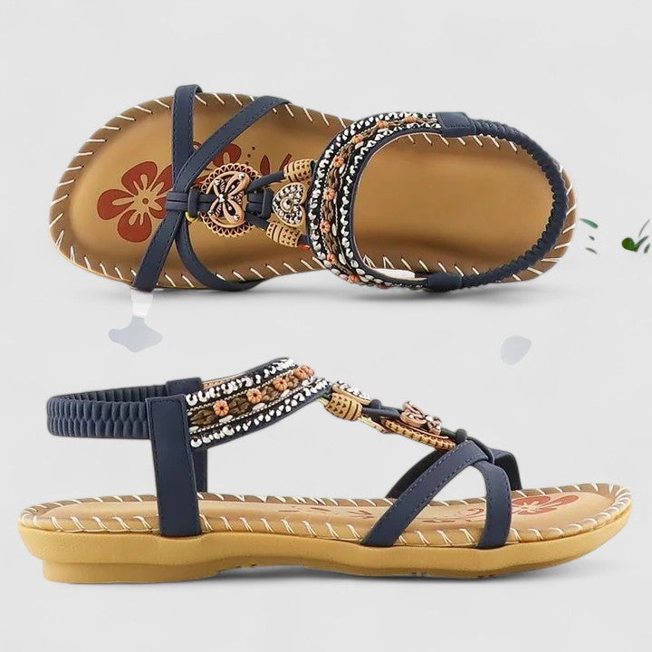 Elegant Orthopedic Sandals for Women with Beaded Embellishment Toe Loop Elastic Strap Casual Summer Style