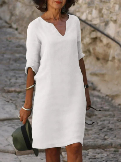 Stylish Midi Dress for Women with V Neck Draped
