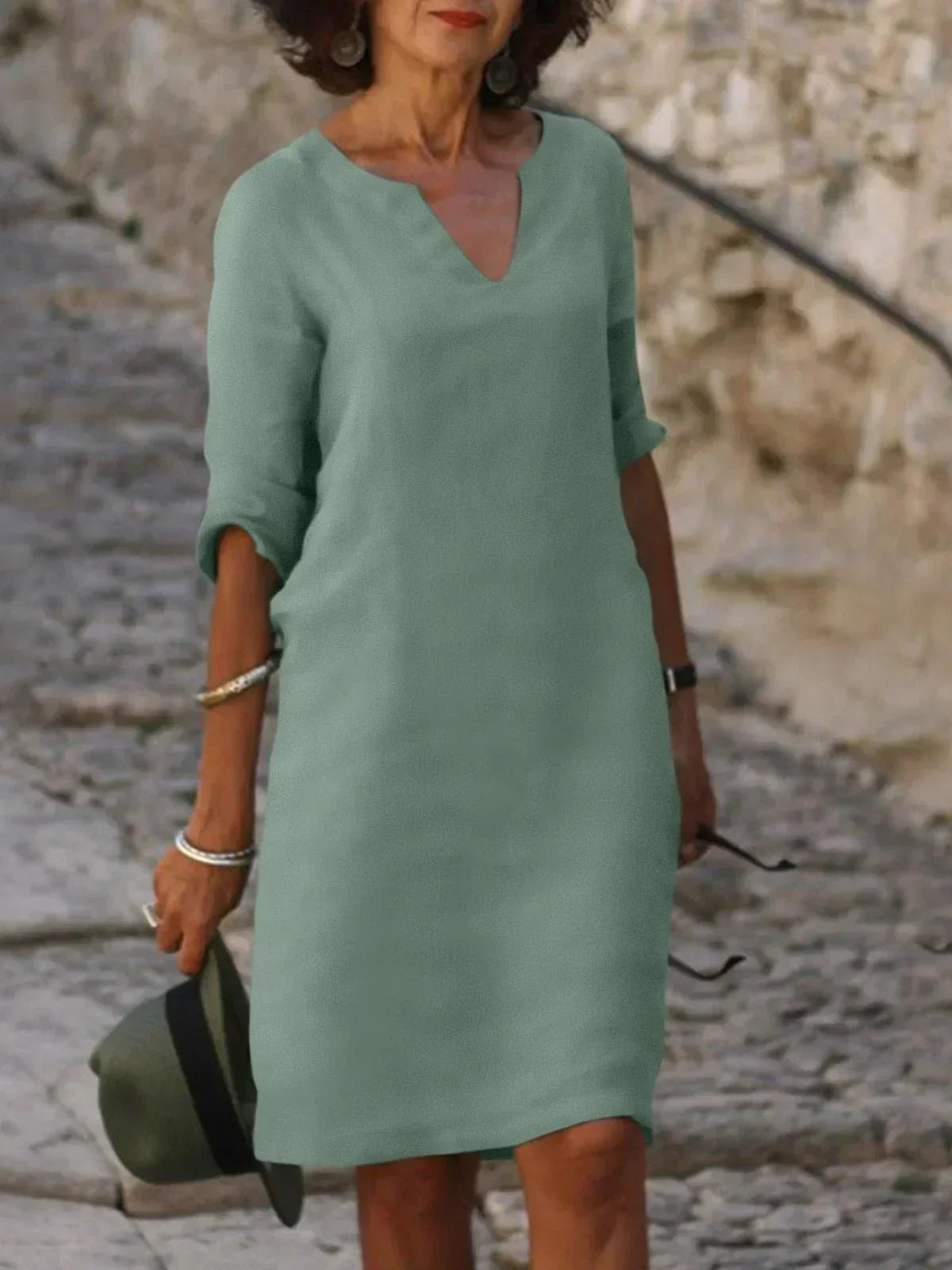 Stylish Midi Dress for Women with V Neck Draped
