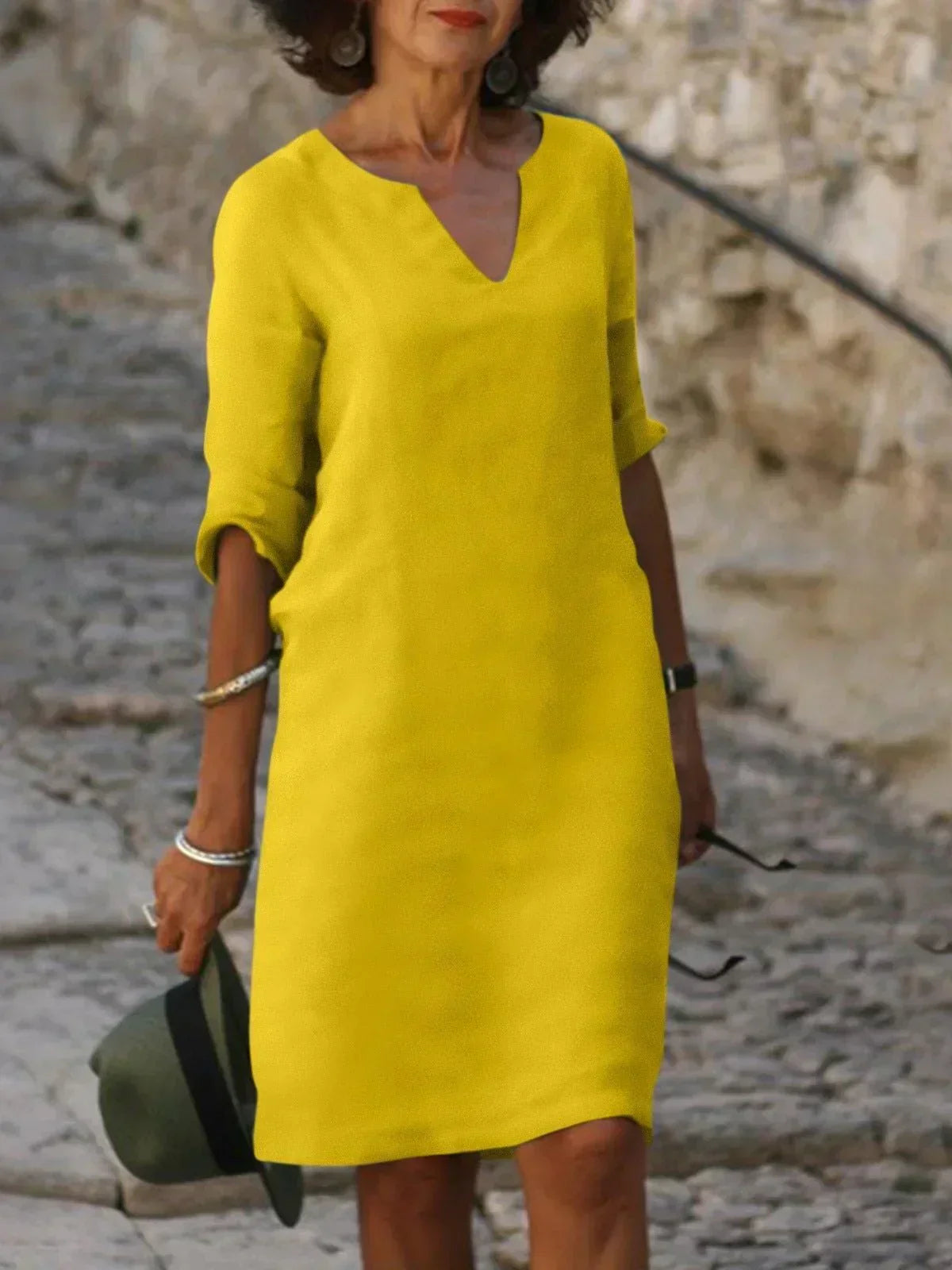 Stylish Midi Dress for Women with V Neck Draped
