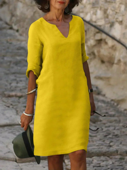 Stylish Midi Dress for Women with V Neck Draped