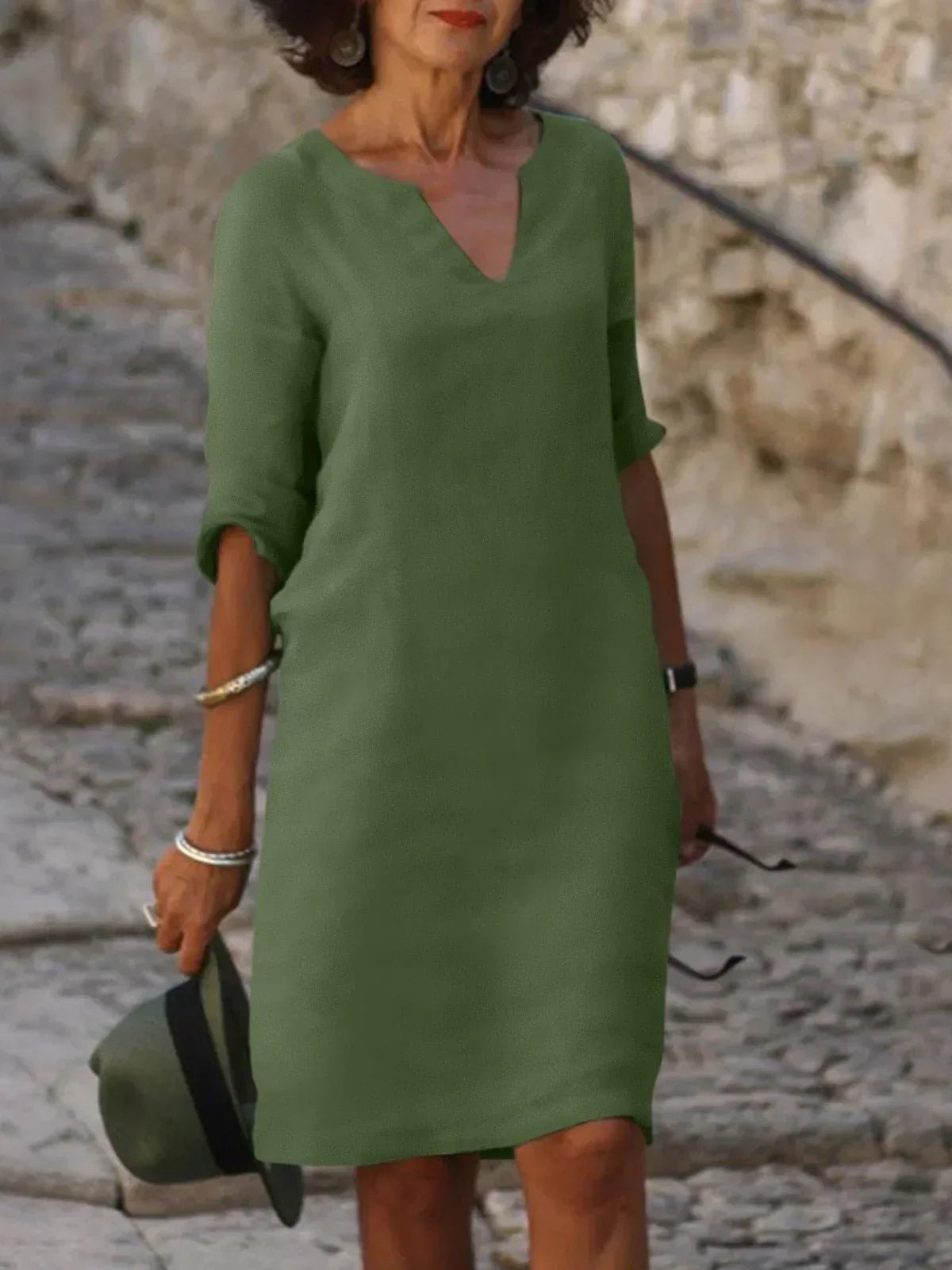 Stylish Midi Dress for Women with V Neck Draped
