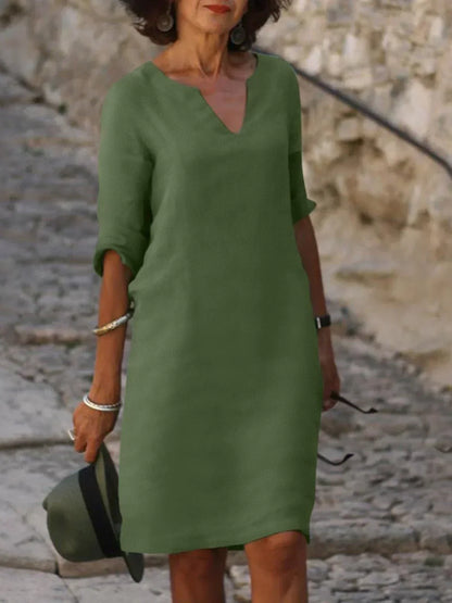 Stylish Midi Dress for Women with V Neck Draped