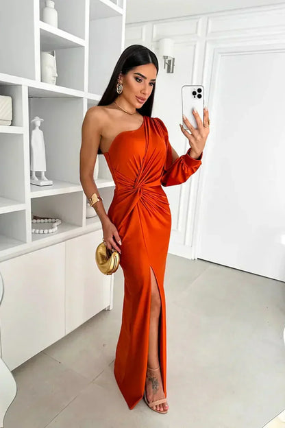 Elegant Maxi Dress for Women with One Shoulder Formal Wedding Guest Style