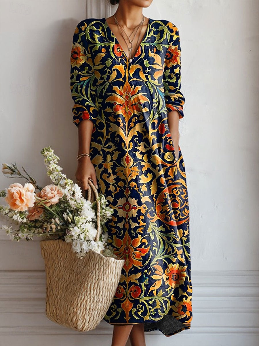 Elegant Floral Evening Dress for Women with Long Sleeve Formal Wedding Guest Style