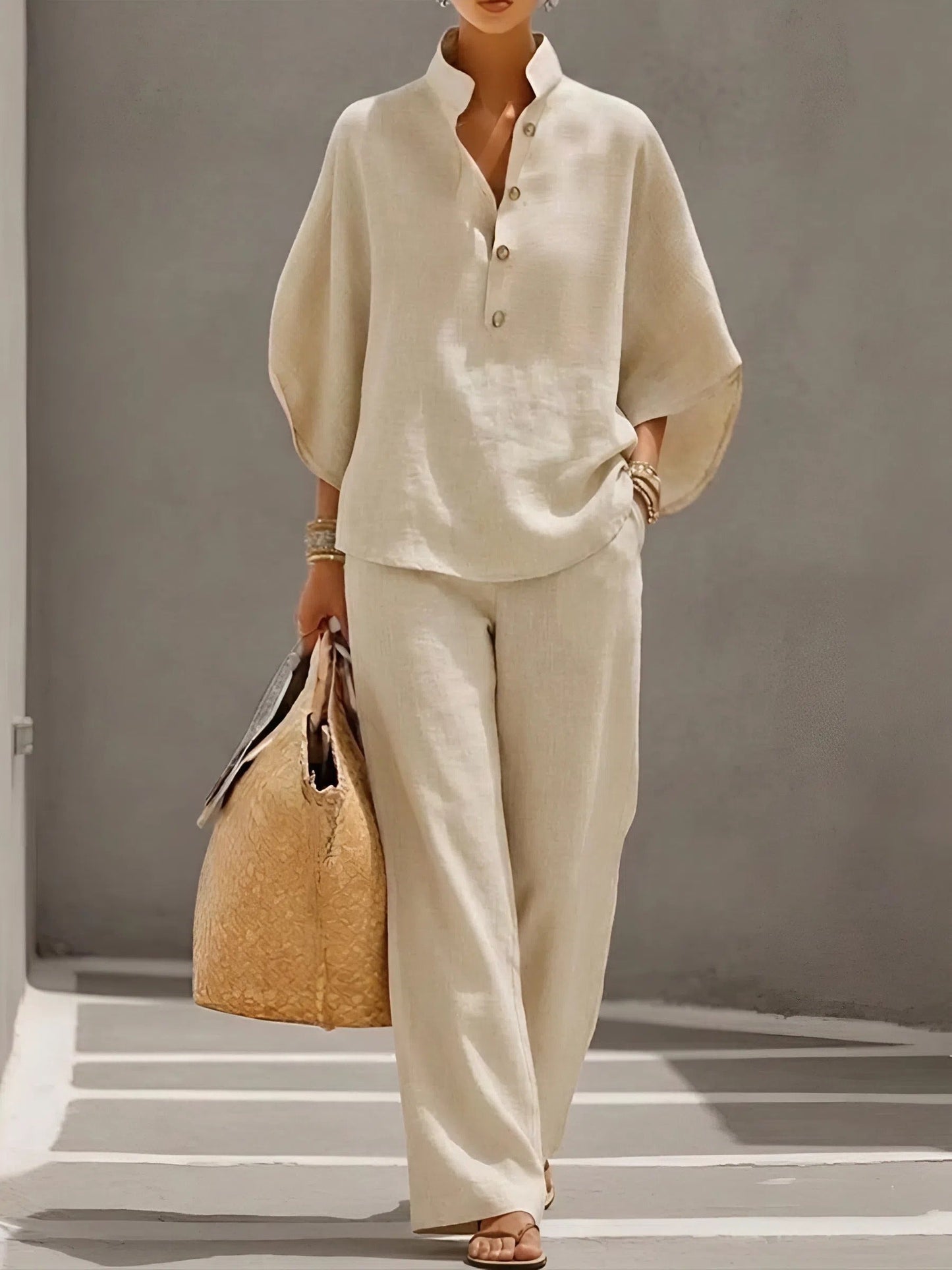 Comfortable Two Piece Set for Women with Collared Wide Leg
