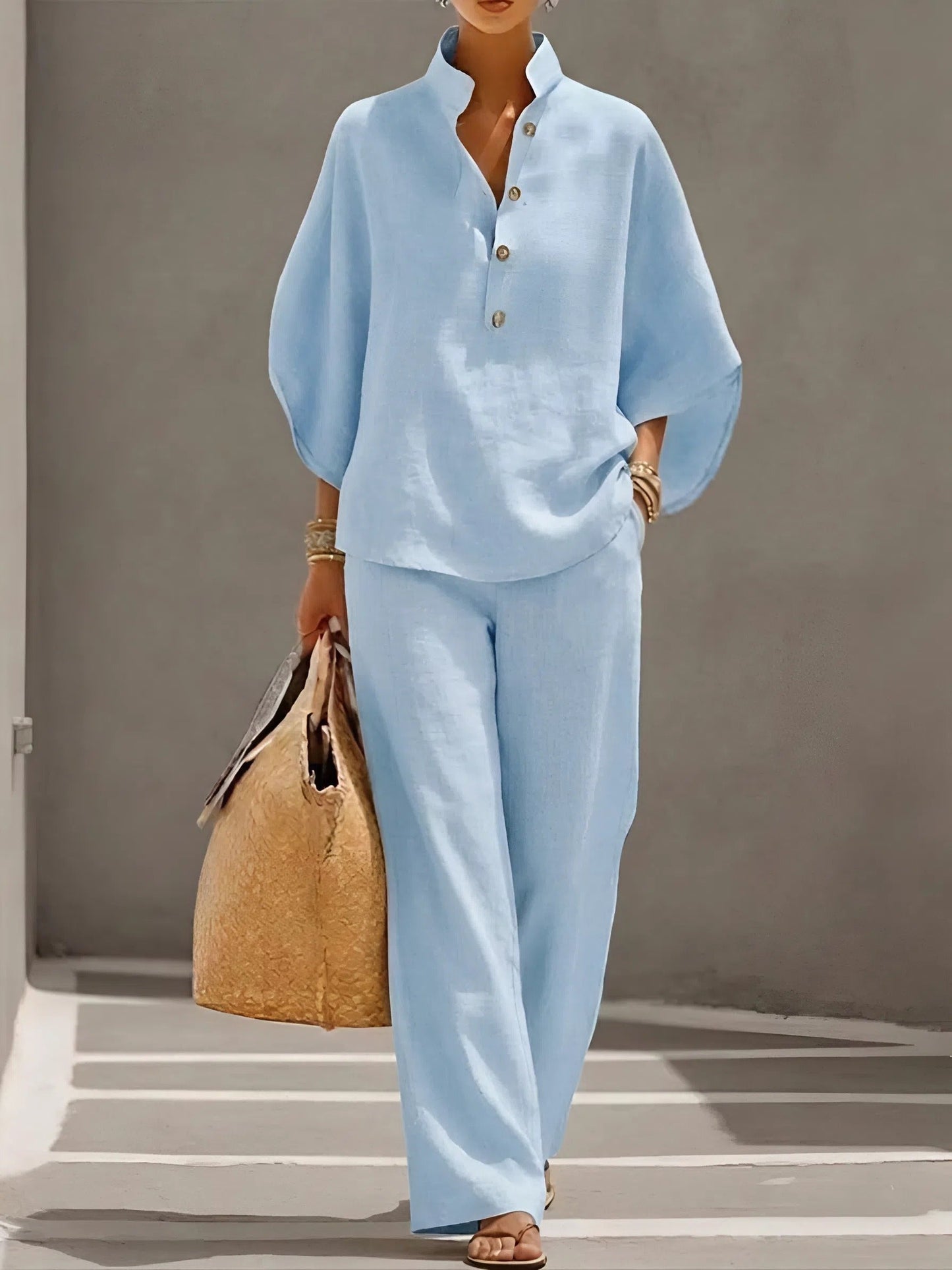 Comfortable Two Piece Set for Women with Collared Wide Leg