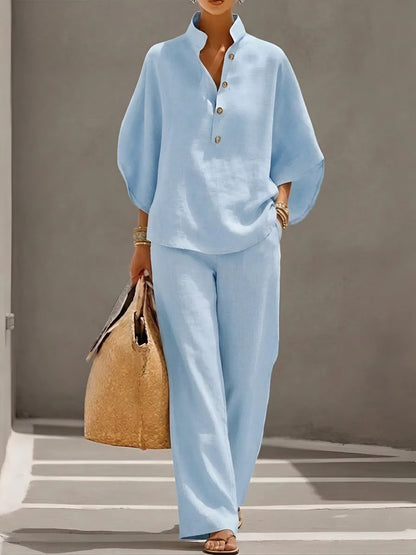 Comfortable Two Piece Set for Women with Collared Wide Leg