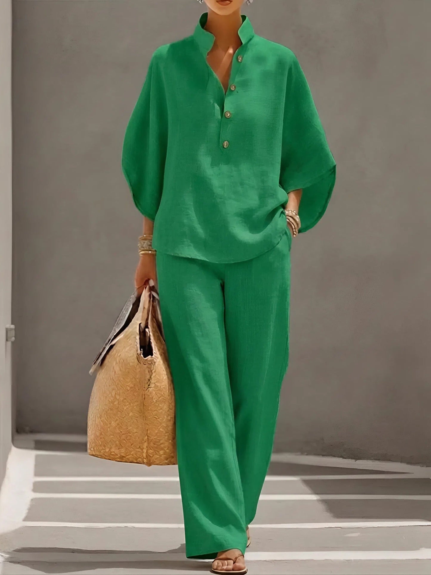 Comfortable Two Piece Set for Women with Collared Wide Leg