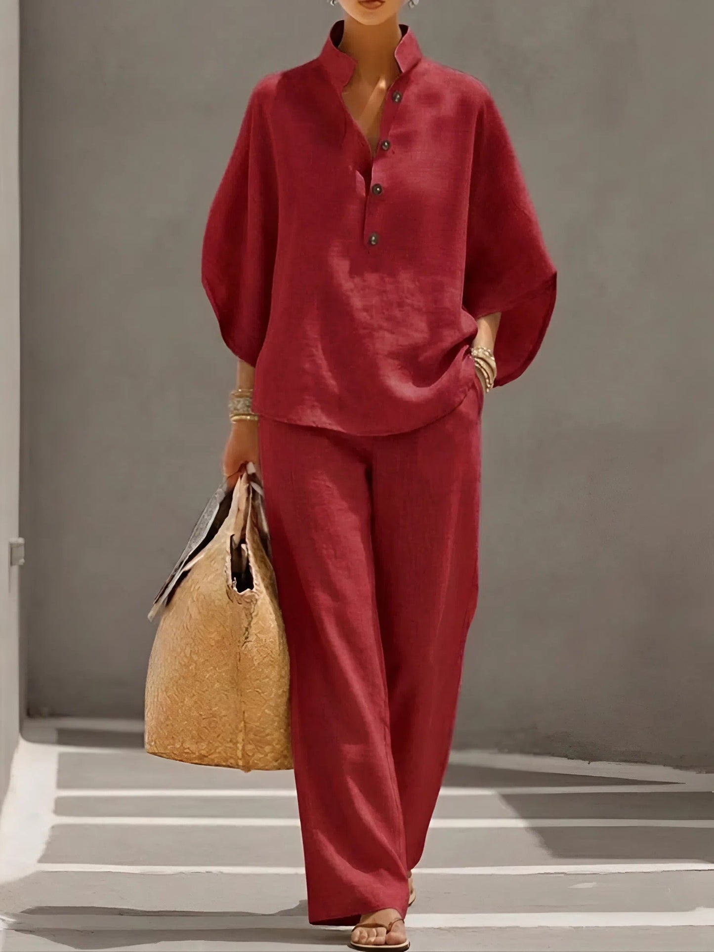 Comfortable Two Piece Set for Women with Collared Wide Leg