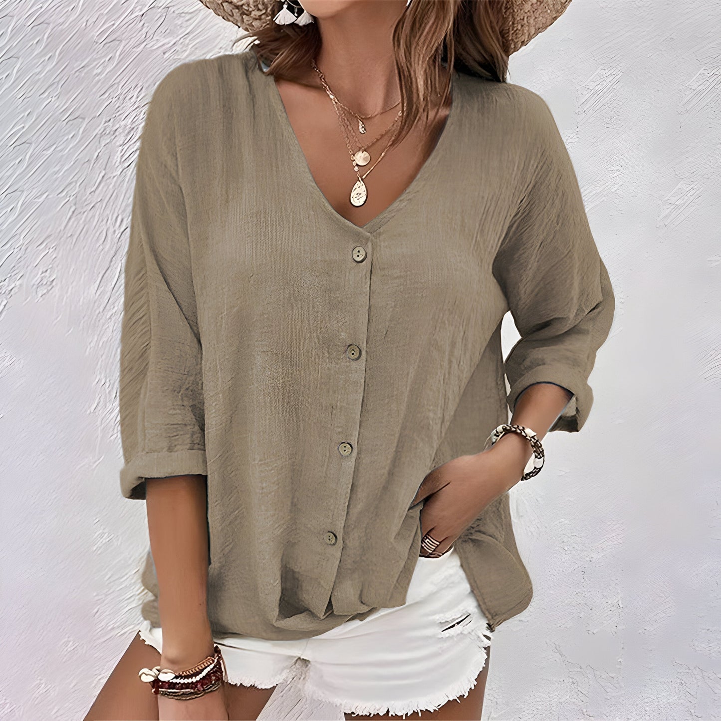 Elegant Blouse for Women with V Neck Button Up