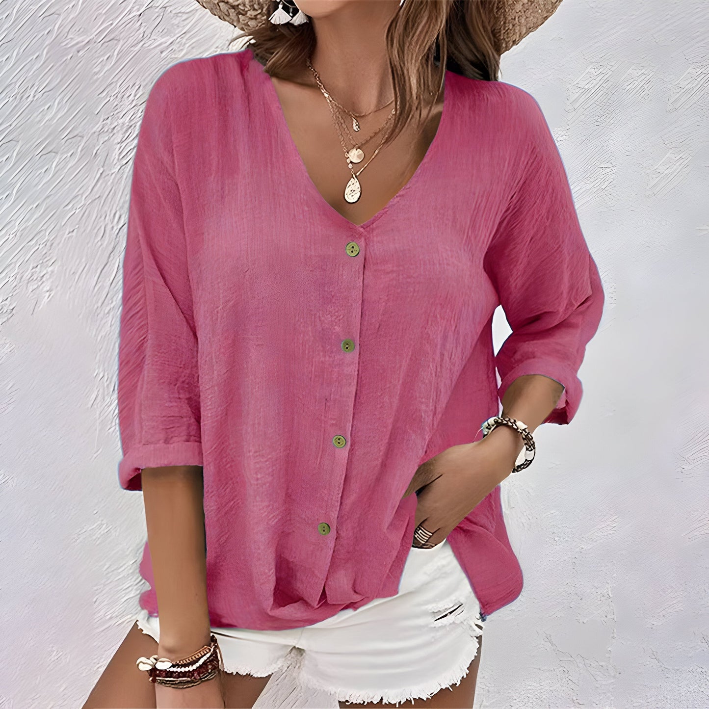 Elegant Blouse for Women with V Neck Button Up
