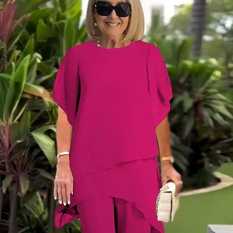 Effortless Two Piece Set for Women with Wide Leg Draped