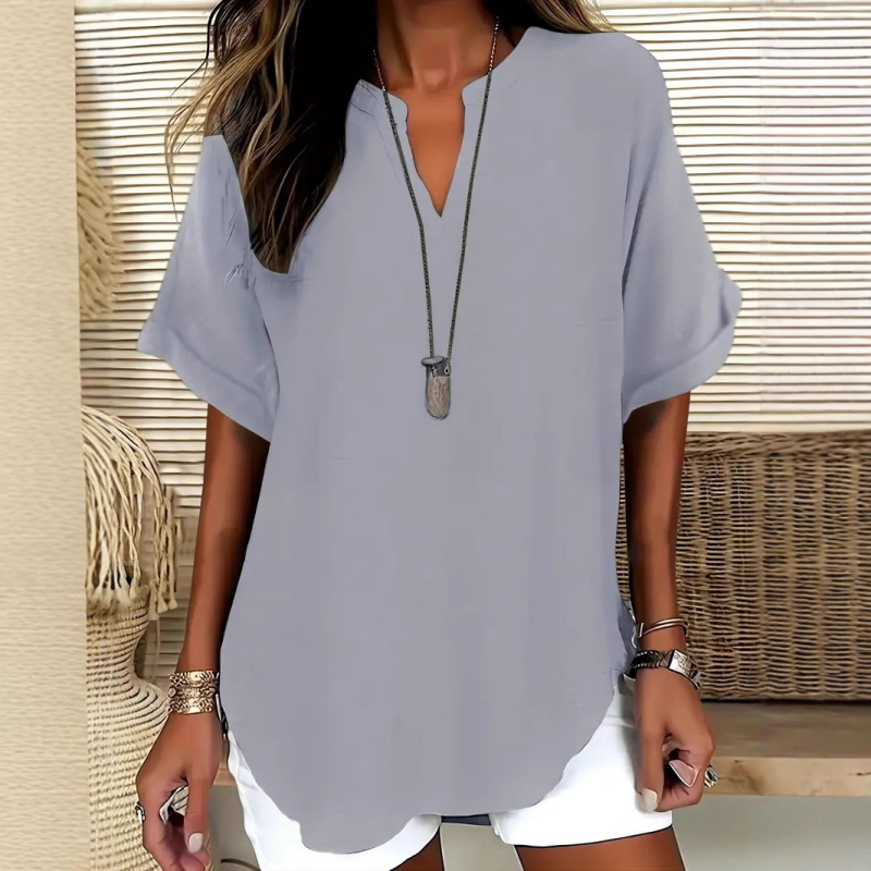 Effortless Blouse for Women with V Neck Slit