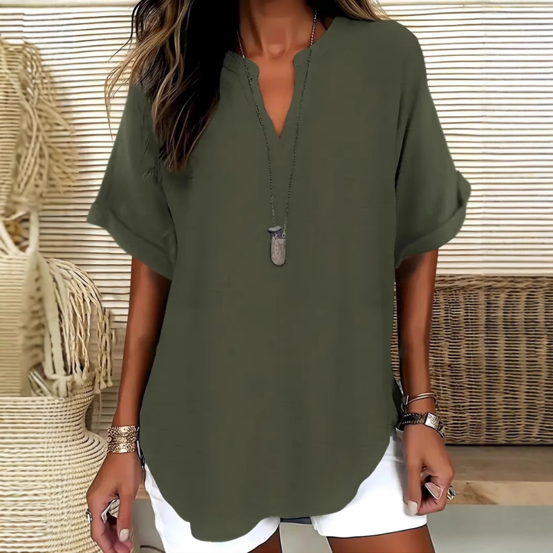 Effortless Blouse for Women with V Neck Slit