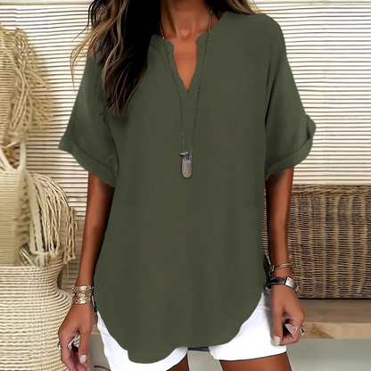 Effortless Blouse for Women with V Neck Slit