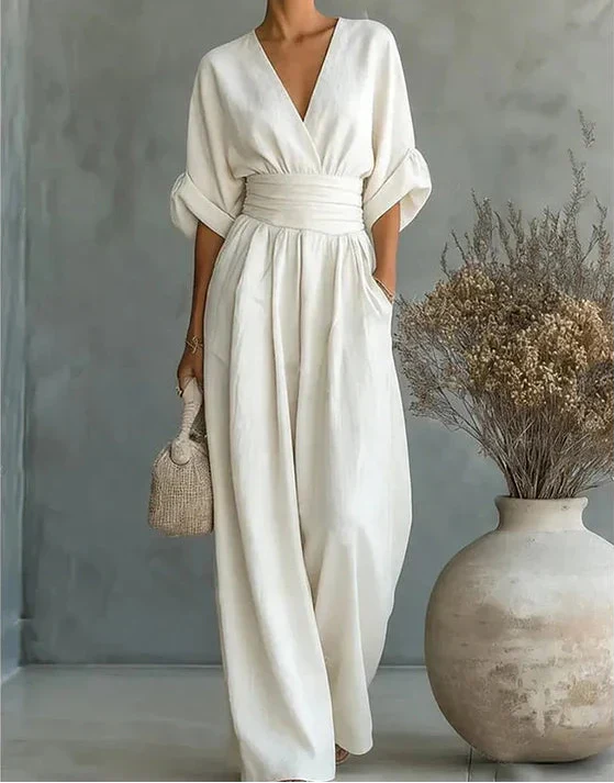 Comfortable Jumpsuit for Women with V Neck Wide Leg