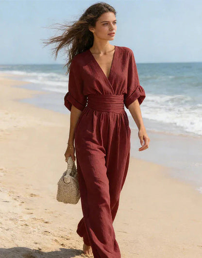 Comfortable Jumpsuit for Women with V Neck Wide Leg