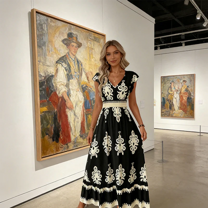 Elegant Maxi Dress for Women with V Neck