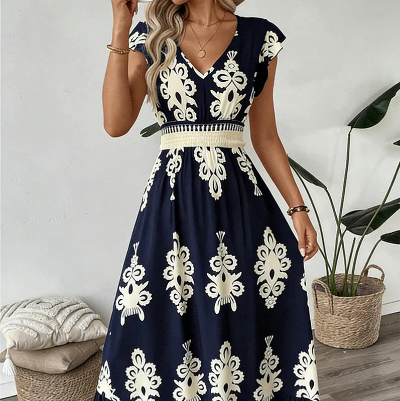 Elegant Maxi Dress for Women with V Neck