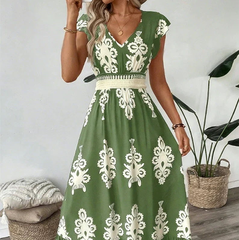 Elegant Maxi Dress for Women with V Neck