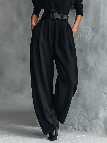 Elegant Turtleneck Jumpsuit for Women with Long Sleeve High Waist Belt Wide Leg Style