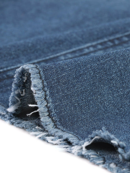 Elegant Denim Midi Skirt for Women with High Waist Fitted Straight Style