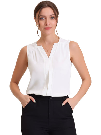 Effortless Blouses for Women with V-Neck Sleeveless Ruffle Placket Style