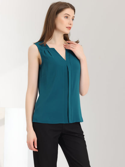 Effortless Blouses for Women with V-Neck Sleeveless Ruffle Placket Style