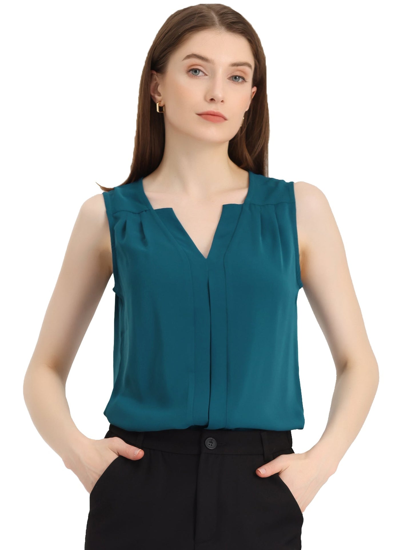 Effortless Blouses for Women with V-Neck Sleeveless Ruffle Placket Style