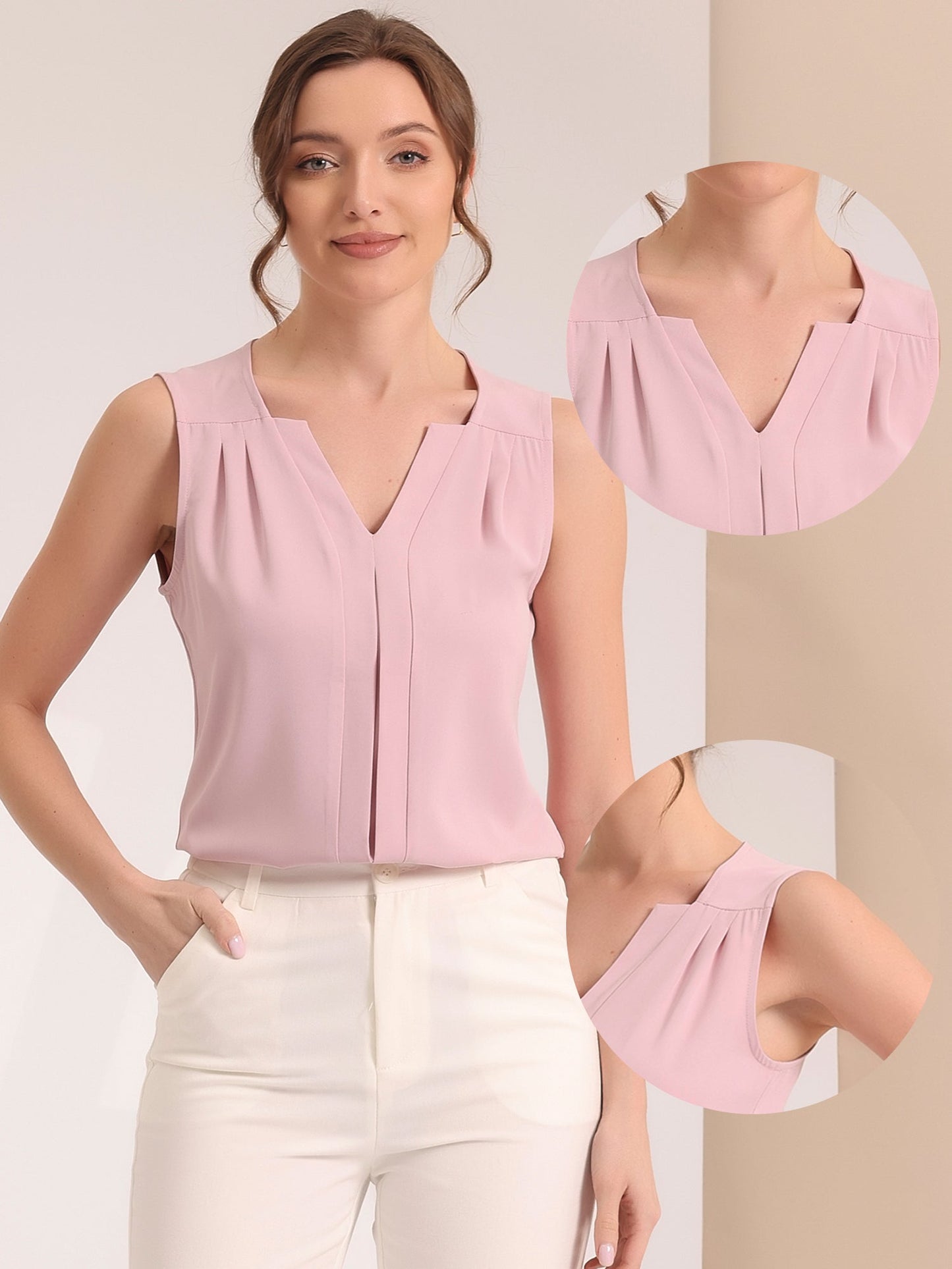 Effortless Blouses for Women with V-Neck Sleeveless Ruffle Placket Style