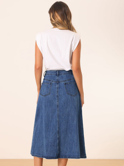 Effortless Denim Maxi Skirt for Women with High Waist A Line Style