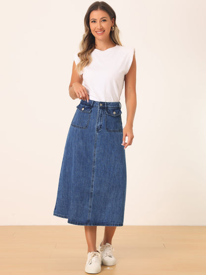 Effortless Denim Maxi Skirt for Women with High Waist A Line Style