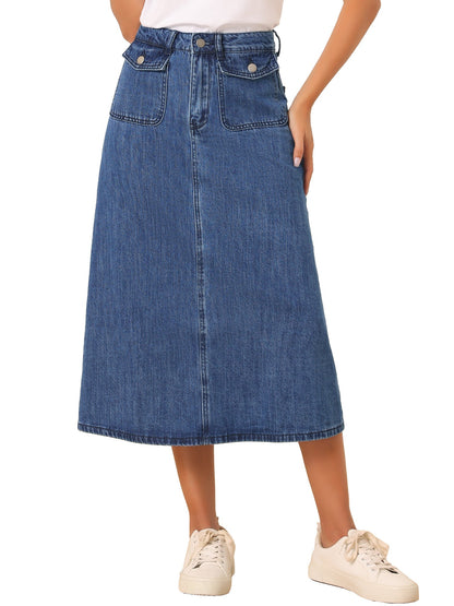 Effortless Denim Maxi Skirt for Women with High Waist A Line Style