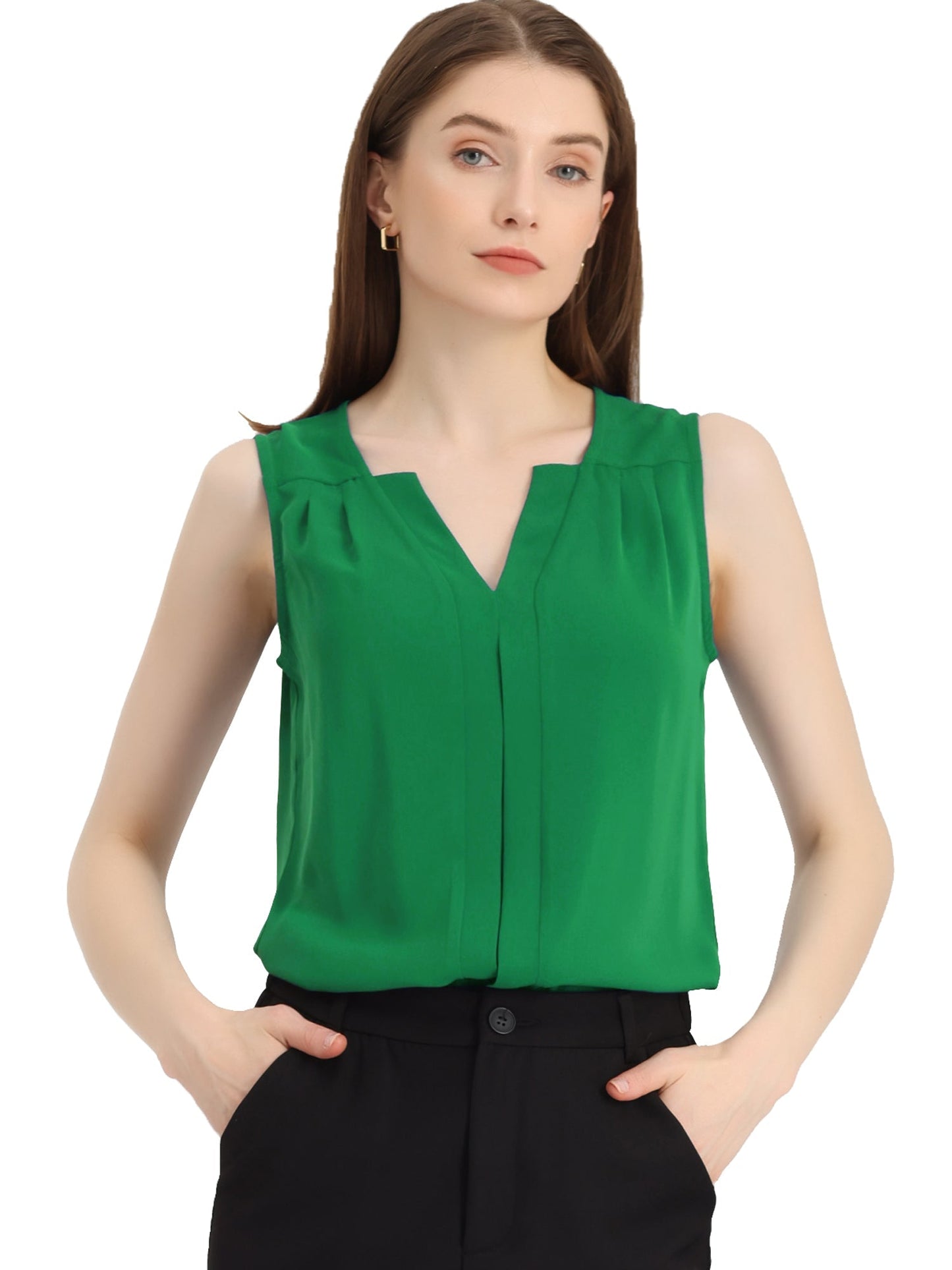 Effortless Blouses for Women with V-Neck Sleeveless Ruffle Placket Style