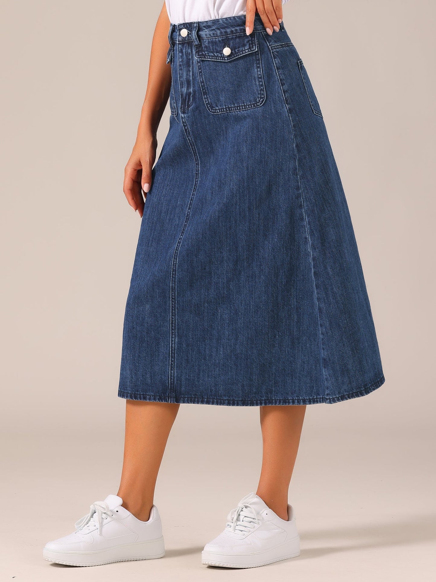 Effortless Denim Maxi Skirt for Women with High Waist A Line Style