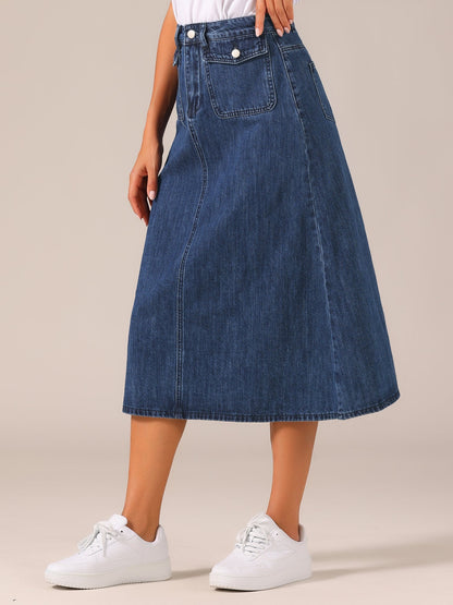 Effortless Denim Maxi Skirt for Women with High Waist A Line Style