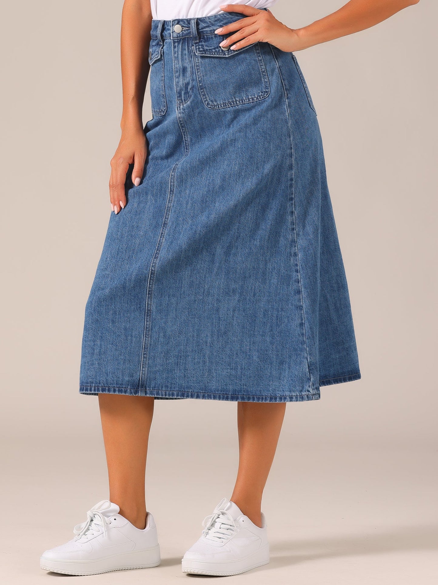 Effortless Denim Maxi Skirt for Women with High Waist A Line Style