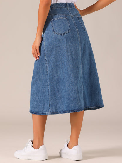 Effortless Denim Maxi Skirt for Women with High Waist A Line Style