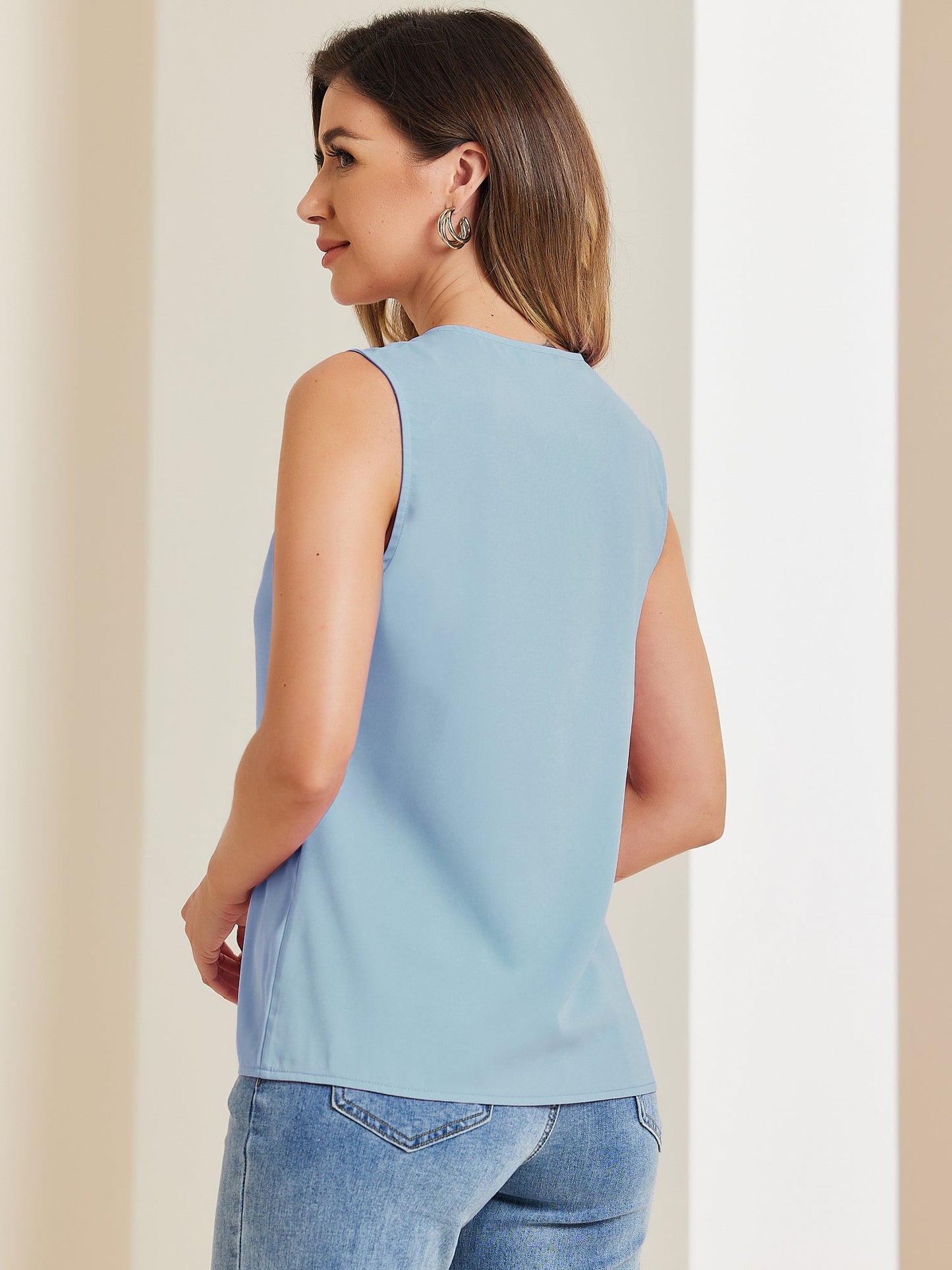 Effortless Blouses for Women with V-Neck Sleeveless Ruffle Placket Style