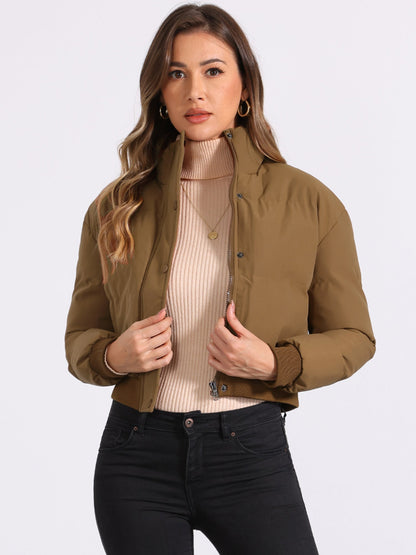 Effortless Bomber Jacket for Women with Stand Collar Zip Front Ribbed Cuff Style