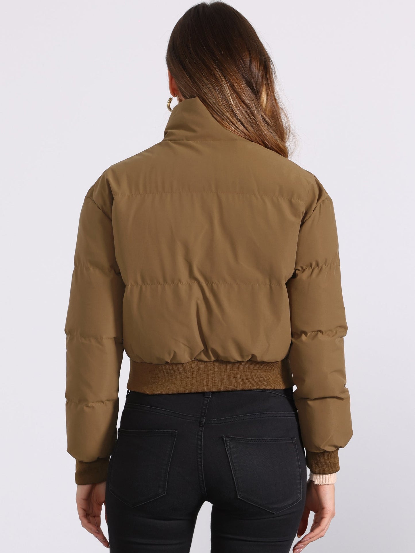 Effortless Bomber Jacket for Women with Stand Collar Zip Front Ribbed Cuff Style