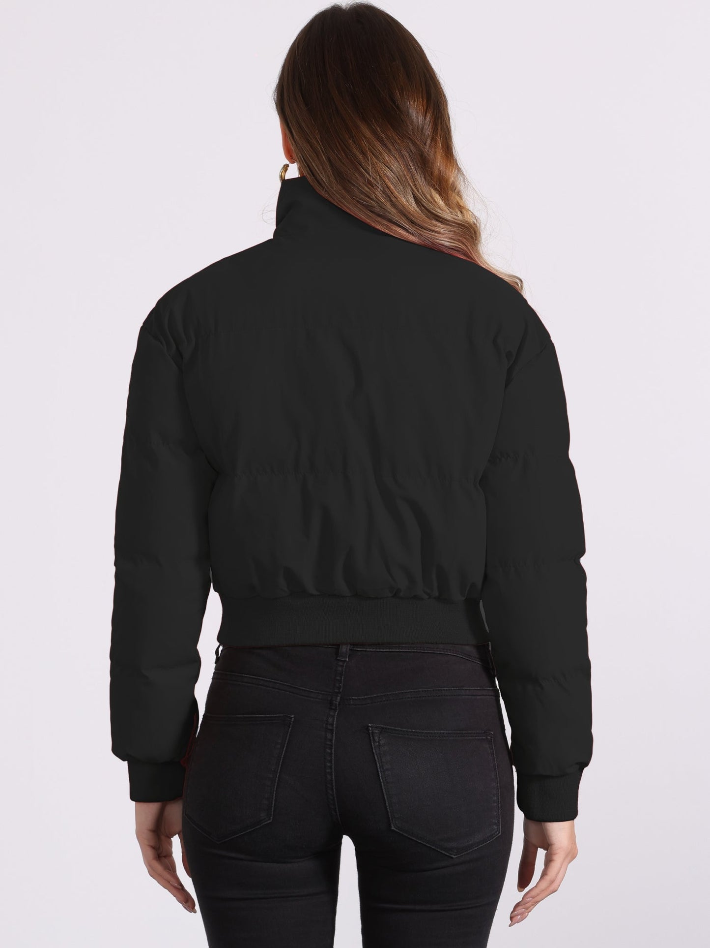 Effortless Bomber Jacket for Women with Stand Collar Zip Front Ribbed Cuff Style