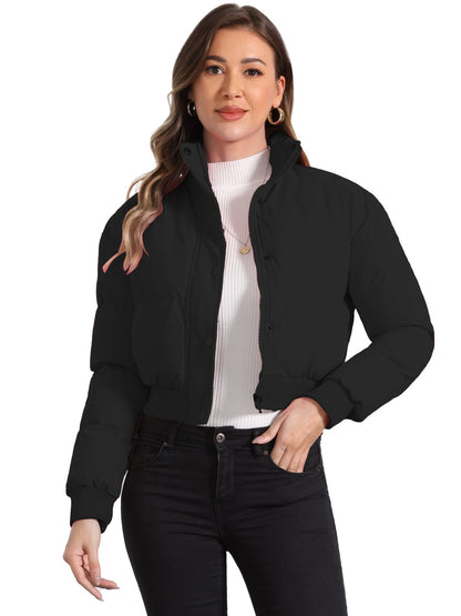 Effortless Bomber Jacket for Women with Stand Collar Zip Front Ribbed Cuff Style