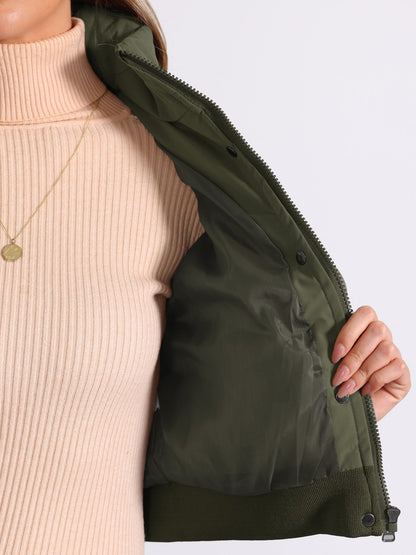 Effortless Bomber Jacket for Women with Stand Collar Zip Front Ribbed Cuff Style