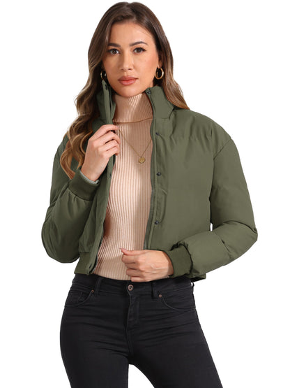 Effortless Bomber Jacket for Women with Stand Collar Zip Front Ribbed Cuff Style